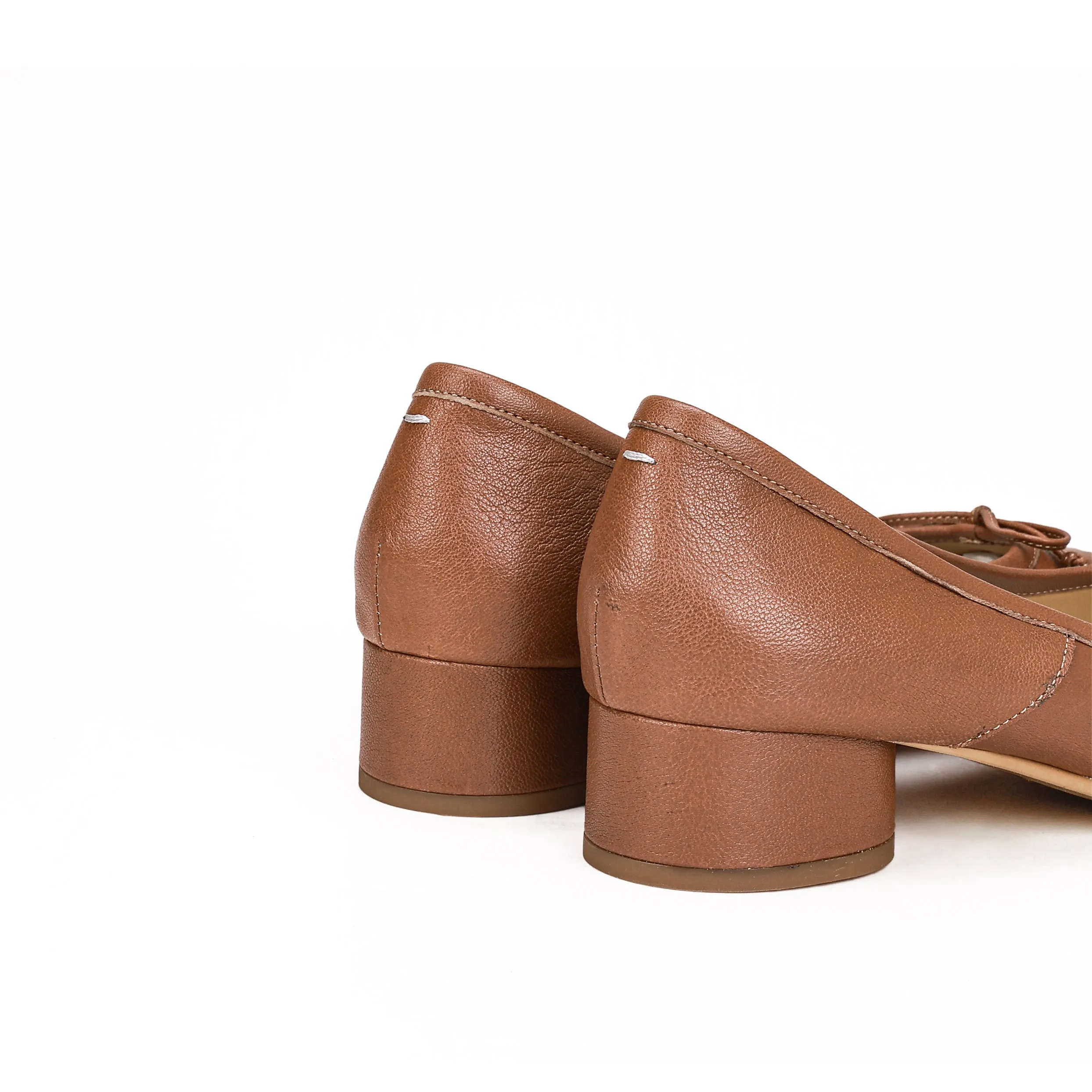 WoodChuckSato Women's Caramel Brown Tabi Split-Toe Sheep Leather Mary Jane Shoes with 3cm Heel & Bow Sizes EU 35-45